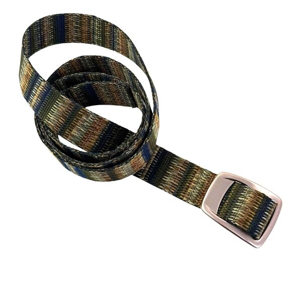 Bison Designs Belt Rose Gold Buckle Coyote Striped Nylon Webbed Size Medium USA - Picture 1 of 7